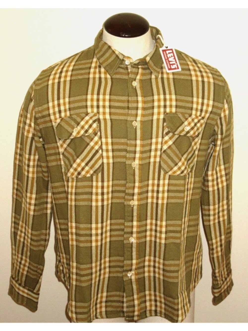 Levi's Strauss Men's Authentic Western button Up Vintage Green Flannel Shirt NWT